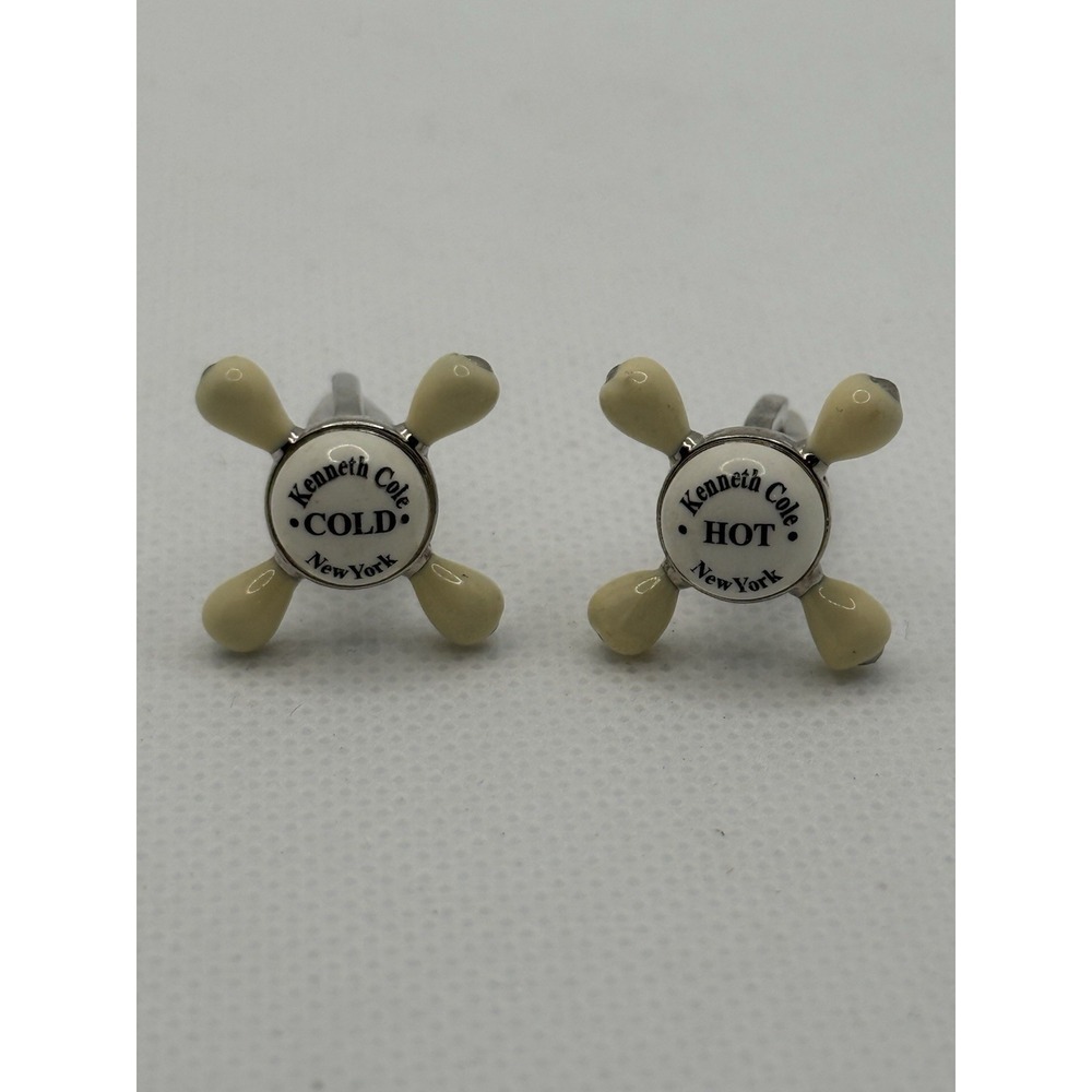 Kenneth Cole Hot & Cold Faucet White and Black Enameled Cufflinks Business Wear